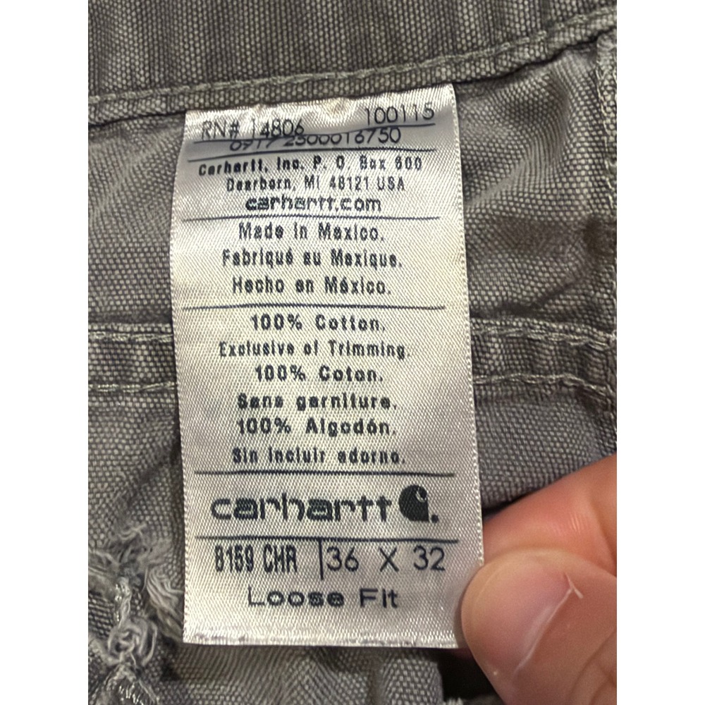 Carhartt Work Pant Men 36x32 Grey B159 Loose Fit Canvas Carpenter Distressed * - Picture 3 of 12